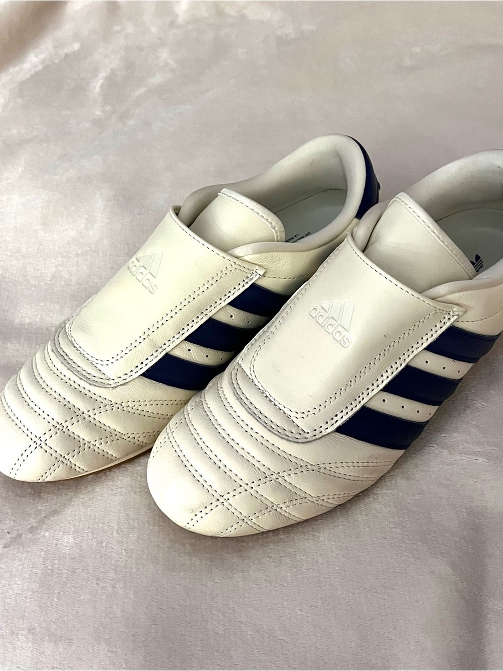 Adidas Originals Taekwondo Leather Slip On Cream Victory Blue Size 8 JS4528